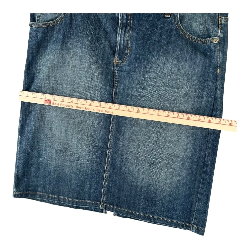 Lands‎ End Straight Denim Above Knee Skirt Y2K Faded Wash Stretch Womens Size 12